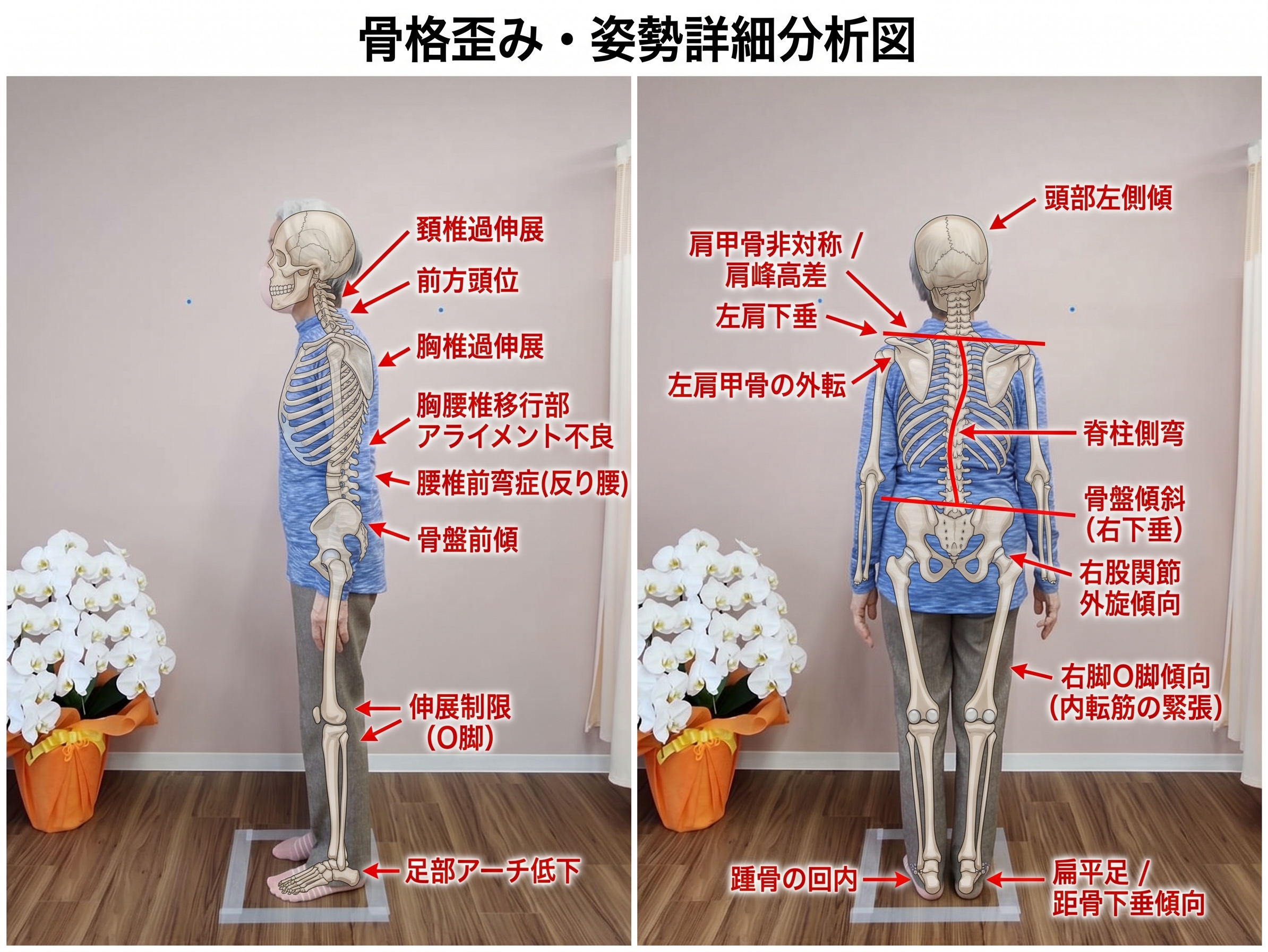 初診時の骨格・姿勢分析 - 茨木あゆみ鍼灸整骨院